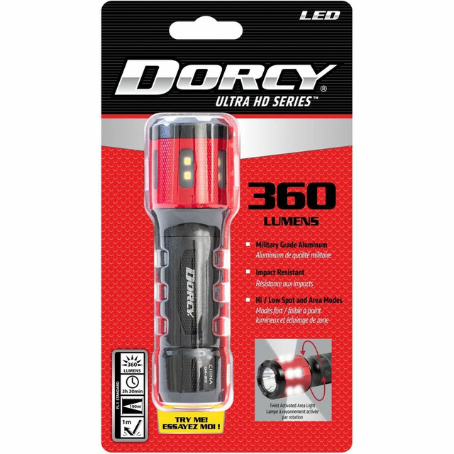 DORCY INTERNATIONAL INC. 414347 Dorcy Ultra HD Series Twist Flashlight - 360 lm Lumen - 3 x AAA - Battery - Impact Resistant - Black, Red - 1 Each DORCY INTERNATIONAL INC. 414347 Dorcy Ultra HD Series Twist Flashlight - 360 lm Lumen - 3 x AAA - Battery - Impact Resistant - Black, Red - 1 Each