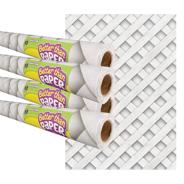 TEACHER CREATED RESOURCES INC. TCR32436 Teacher Created Resources Better Than Paper Bulletin Board Paper Rolls, 4ft x 12ft, White Trellis, Pack Of 4 Rolls