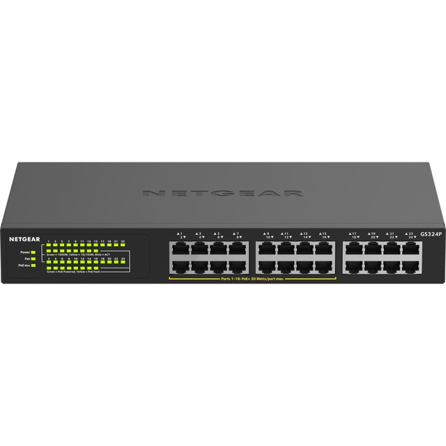 NETGEAR INC. GS324P-100NAS Netgear GS324P Ethernet Switch - 24 Ports - 2 Layer Supported - Twisted Pair - Rack-mountable, Desktop - 3 Year Limited Warranty