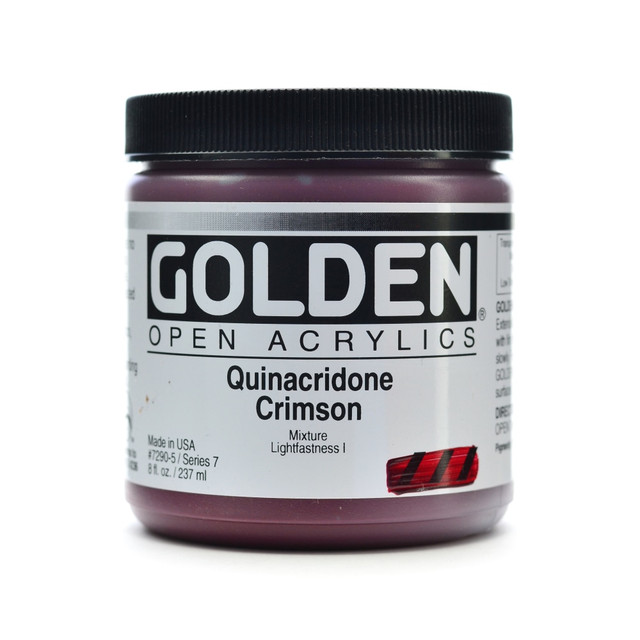 GOLDEN ARTIST COLORS, INC. 7290-5 Golden OPEN Acrylic Paint, 8 Oz Jar, Quinacridone Crimson