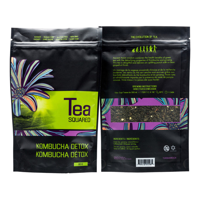 TEA SQUARED 104-CS  Kombucha Detox Loose Leaf Tea, 2.8 Oz, Carton Of 6 Bags