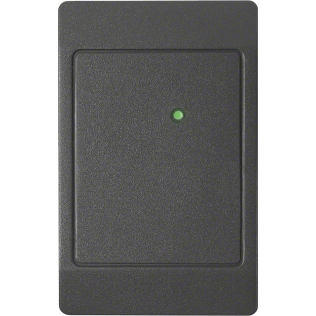 Options - LED and beeper operation  Easily Interfaced - Wiegand output model interfaces with all existing Wiegand protocol access control systems. Clock-and-Data (magnetic stripe) model interfaces with most systems that accept magnetic stripe readers.  Audiovisual Indication - A red LED flashes green and the beeper sounds when reader is presented with a proximity card. The multicolor LED and beeper can also be controlled individually by the host system.  Diagnostics - On reader power-up, an internal self-test routine checks and verifies the setup configuration, determines the internal or external control of the LED and beeper, and initializes reader operation. An additional external loop-back test allows for the reader outputs and inputs to be verified without the use of additional test equipment.  Indoor/outdoor Design - Sealed in a rugged, weatherized polycarbonate enclosure designed to withstand harsh environments, providing reliable performance and a high degree of vandal resistance.  Security - Recognizes card formats up to 85 bits, with over 137 billion unique codes.