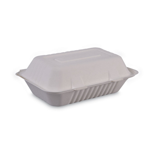 BOARDWALK HINGEWFHG1C9 Bagasse Food Containers, Hinged-Lid, 1-Compartment 9 x 6 x 3.19, White, Sugarcane, 125/Sleeve, 2 Sleeves/Carton