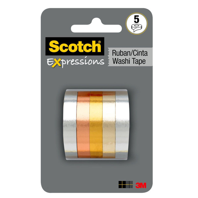 3M CO Scotch C1017-5-P1  Expressions Washi Tape, 0.27in x 5.46 yd., Metallic, Pack Of 5