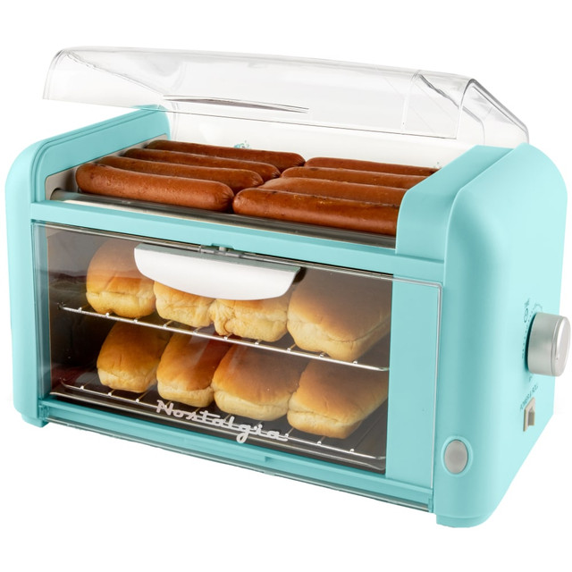 NOSTALGIA PRODUCTS GROUP LLC NCLHDRTO8AQ Nostalgia Hot Dog Roller & Bun Warmer, 8-7/8in x 9-9/16in, Aqua