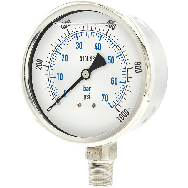 PIC Gauges PRO301L402M-01 Pressure Gauges; Gauge Type: Industrial Pressure Gauges ; Scale Type: Dual ; Accuracy (%): 1% full-scale ; Dial Type: Analog ; Thread Type: NPT ; Bourdon Tube Material: 316 Stainless Steel