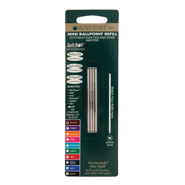 YAFA A PEN COMPANY D132BN Monteverde Mini Ballpoint Pen Refills, Medium Point, 0.7 mm, Brown Ink, Pack Of 4