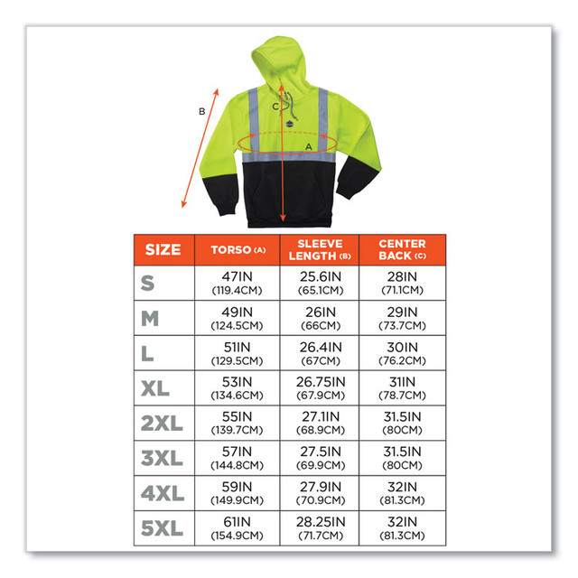 TENACIOUS HOLDINGS, INC. ergodyne® 21687 GloWear 8293 Hi-Vis Class 2 Hooded Sweatshirt Black Bottom, Polar Fleece, 3X-Large, Lime
