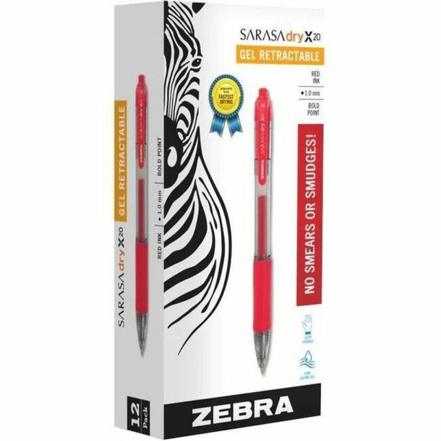 ZEBRA PEN CORP 46630 Zebra Pen SARASA X20 Retractable Gel Pens, Pack Of 12, Bold Point, 1.0 mm, Translucent Barrel, Red Ink ZEBRA PEN CORP 46630 Zebra Pen SARASA X20 Retractable Gel Pens, Pack Of 12, Bold Point, 1.0 mm, Translucent Barrel, Red Ink