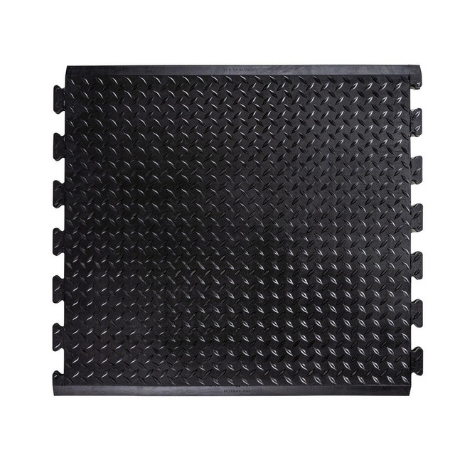 Notrax 545E3631BL Diamond Top Interlock features a rubber diamond plate top surface for traction, and a sturdy waffle support system on the underside for maximum comfort. Offered as a stand alone mat, or as an interlocking continuous length, this mat