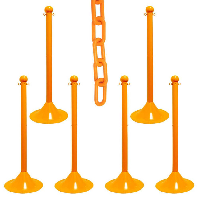 Mr. Chain 73512-6 Pedestrian Barrier Kits; Chain Material: Polyethylene ; Post Material: HDPE ; Surface Pattern: Solid Color ; Chain Color: Safety Orange ; Post Color: Safety Orange ; Chain Trade Size: 8in