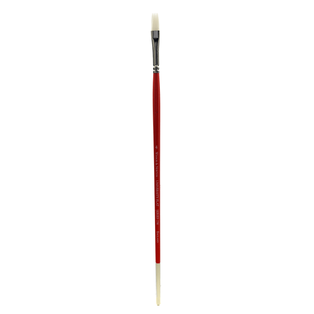 COLART FINE ART & GRAPHICS LTD. 5417004 Winsor & Newton University Series Long-Handle Paint Brush 236, Size 4, Flat Bristle, Red