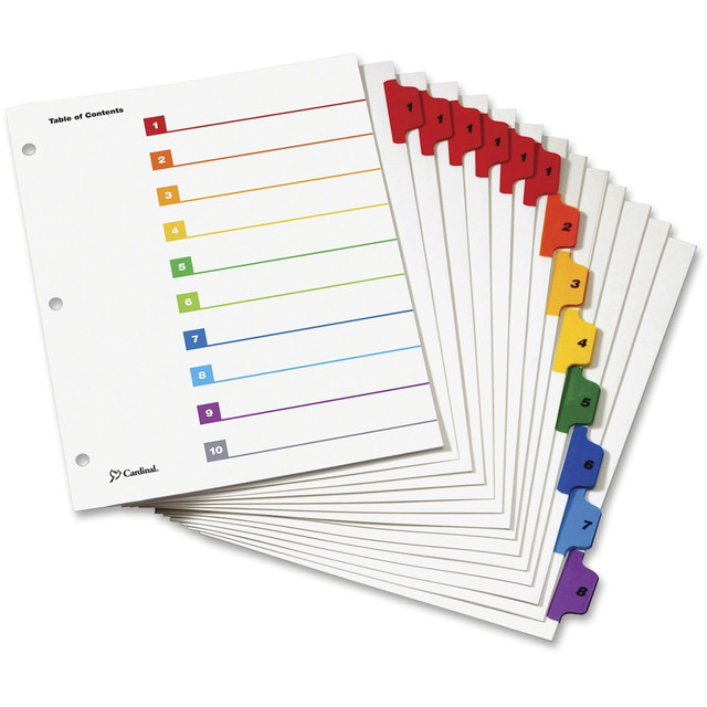 CARDINAL BRANDS, INC Cardinal 60828  OneStep 8-tab Table of Content Dividers - 6 x Divider(s) - 8 Printed Tab(s) - Digit - 1-8 - 8 Tab(s)/Set - 8.5in Divider Width x 11in Divider Length - 3 Hole Punched - Multicolor Divider - Multicolor Tab(s) - 8 / 