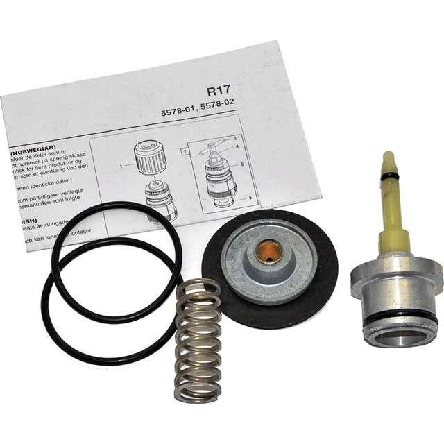 Norgren 5578-02 FRL Parts; Product Type: Relieving Repair Kit ; For Use With: R17 regulator ; Compatible Tool Type: Regulator ; Includes: SPRING, O-RINGS, STEM VALVE, ASSEMBLY, RELIEVING DIAPGRAGM ; UNSPSC Code: 40161526