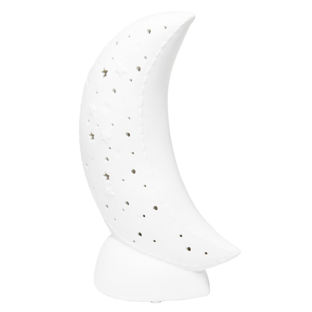 ALL THE RAGES INC LT3338-WHT Simple Designs Porcelain Moon-Shaped Table Lamp, 10-3/16inH, White