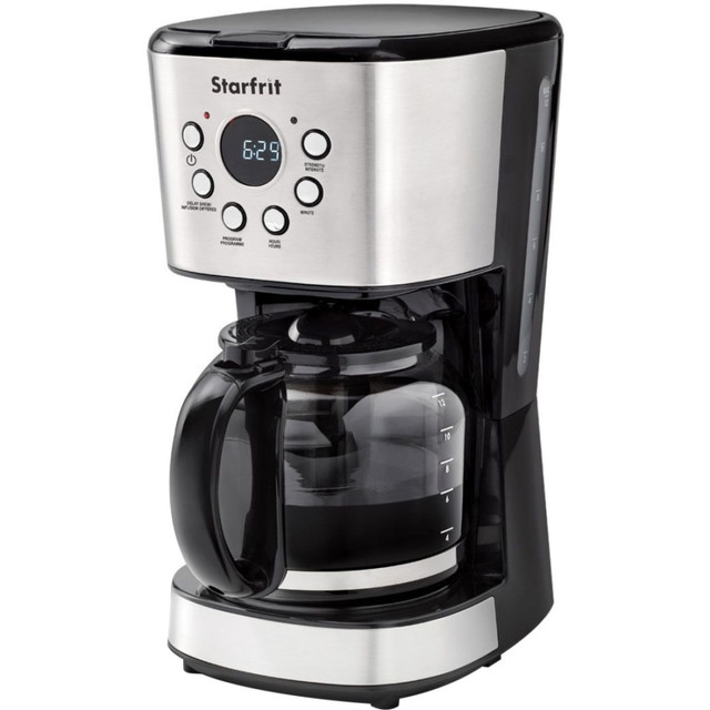 STARFRIT USA INC Starfrit 024001-002-0000  12-Cup Drip Coffee Maker - Programmable - 900 W - 1.90 quart - 12 Cup(s) - Multi-serve - Timer - Black, Stainless Steel - Glass Body