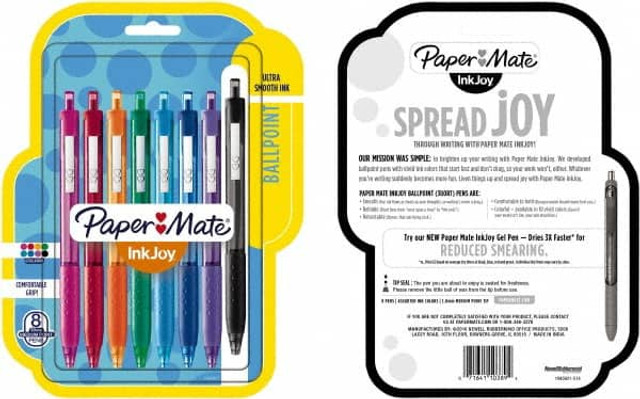Paper Mate 1945921 Retractable Ball Point Pen: 1 mm Tip, Black, Blue, Green, Orange, Pink, Purple, Red & Turquoise Ink