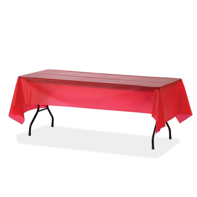 SPARCO PRODUCTS-OBS 10326CT Genuine Joe Plastic Rectangular Table Covers - 108in Length x 54in Width - Plastic - Red - 24 / Carton