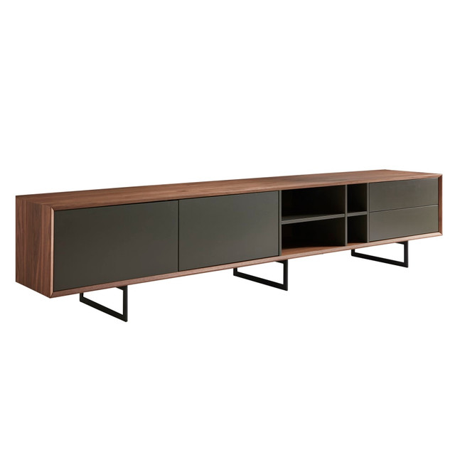 EURO STYLE, INC. 31005GRY-KIT Eurostyle Anderson Media Stand, 19-1/2inH x 94-1/2inW x 16-1/2inD, Walnut/Gray EURO STYLE, INC. 31005GRY-KIT Eurostyle Anderson Media Stand, 19-1/2inH x 94-1/2inW x 16-1/2inD, Walnut/Gray