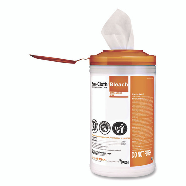 SANI PROFESSIONAL P25784 Sani-Cloth Bleach Germicidal Disposable Wipes, 1-Ply, 7.5 x 15, Unscented, White, 65/Pack