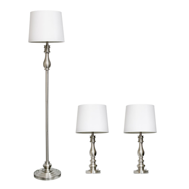 ALL THE RAGES INC LHS-1004-BS Lalia Home Morocco Classic Metal Lamp Set, White/Brushed Steel, Set Of 3 Lamps