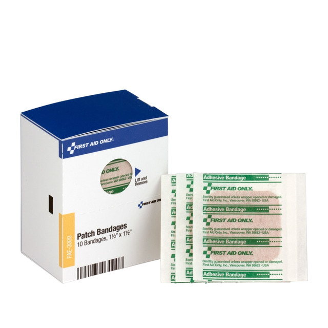 FIRST AID ONLY, INC. FAE3000 First Aid Only Patch Bandages, 1-1/2in x 1-1/2in, SmartCompliance Refill, 10 Bandages/Box FIRST AID ONLY, INC. FAE3000 First Aid Only Patch Bandages, 1-1/2in x 1-1/2in, SmartCompliance Refill, 10 Bandages/Box