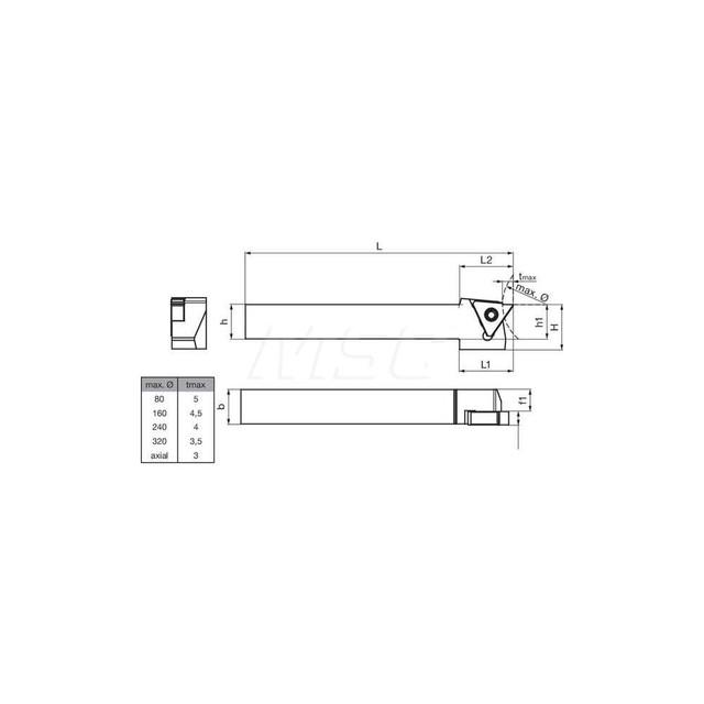 Guhring 9253510120350  GH305.0500.500.00.08.L External Left Hand NonFace Grooving Radial Grooving Non-Coolant Holder 1/2" Square Shank