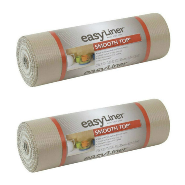DUCK 854357X2-OD  Brand 854357 Smooth Top EasyLiner Non-Adhesive Shelf And Drawer Liner, 12in x 20ft, Taupe, Pack Of 2 Rolls