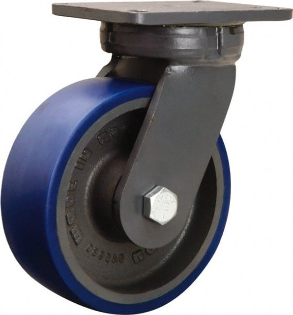 Hamilton S-SEC-83SPB Swivel Top Plate Caster: Polyurethane Mold on to Cast Iron Center, 8" Wheel Dia, 3" Wheel Width, 2,000 lb Capacity, 10-1/2" OAH