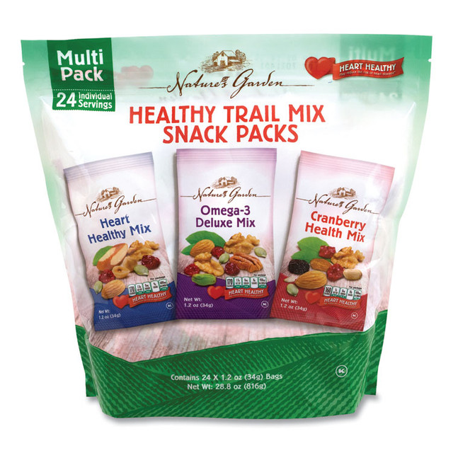 NATURE'S GARDEN 29400003 Healthy Trail Mix Snack Packs, 1.2 oz Pouch, 24 Pouches/Carton