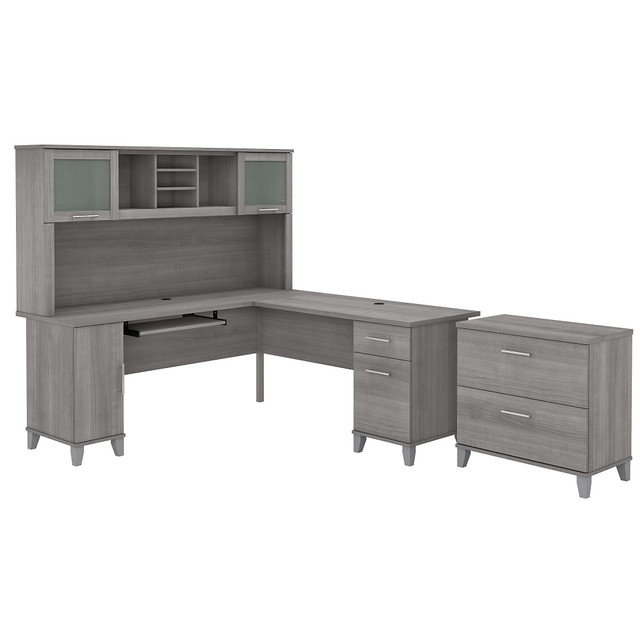 BUSH INDUSTRIES INC. SET009PG Bush Furniture Somerset 72inW L-Shaped Desk With Hutch And Lateral File Cabinet, Platinum Gray, Standard Delivery BUSH INDUSTRIES INC. SET009PG Bush Furniture Somerset 72inW L-Shaped Desk With Hutch And Lateral File Cabinet, Platinum Gray, Standard Delivery