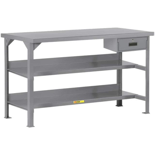 Little Giant. WST3-3672-36-DR Stationary Work Benches, Tables; Bench Style: Heavy-Duty Use Workbench ; Edge Type: Square ; Leg Style: Fixed with Pre-Drill Holes for Anchoring ; Depth (Inch): 36 ; Color: Gray ; Maximum Height (Inch): 36