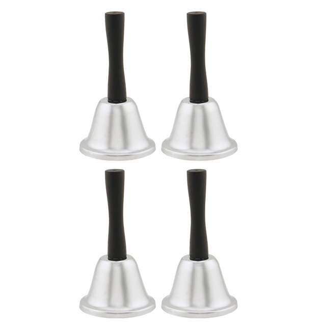 Using a bell offers a simple way to alert students to transitions, making it easy to move from one task to another. Steel construction offers a sleek, sturdy design for years of use.  For simple classroom management with the flick of a wrist. Use to draw students attention or signal daily transitions.  Steel construction ensures strength.  Ideal for most classrooms from preschool to college.  Sold as a pack of 4 hand bells.