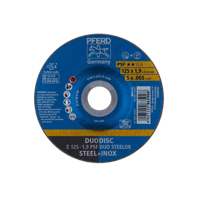 PFERD 62012630 Depressed Grinding Wheel:  Type 27,  5" Dia,  7/8" Hole,  Aluminum Oxide