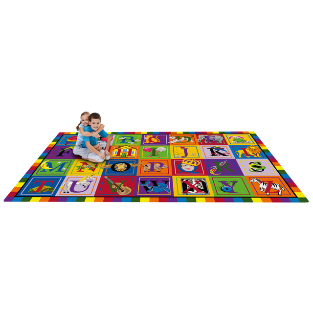 A bright, colorful play area is a great way to encourage children to romp and explore your classroom. Kids will love crawling and jumping on this area rug while using the vivid pictures to learn how to recognize letters and form sounds.  Sturdy nylon material can withstand constant use by young learners.  Imaginative pictures help children start to learn the basics of letter recognition and sounds.  Vacuum or dry clean for easy maintenance.  This product is heavy and/or oversized and may need more than one person to handle.