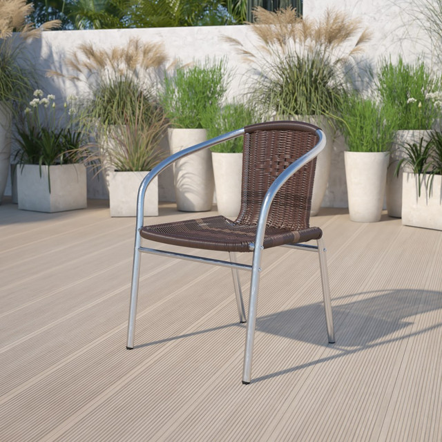 FLASH FURNITURE TLH020 Lila Rattan Commercial Indoor/Outdoor Restaurant Stack Chair, Dark Brown/Gray FLASH FURNITURE TLH020 Lila Rattan Commercial Indoor/Outdoor Restaurant Stack Chair, Dark Brown/Gray