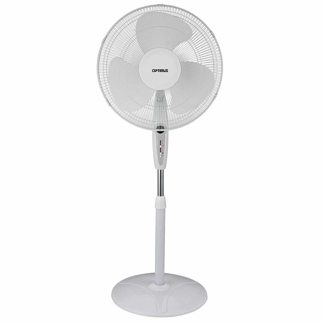 OPTIMUS ENTERPRISE, INC. 99588714M Optimus 16in Adjustable Oscillating Stand Fan With Remote Control, White OPTIMUS ENTERPRISE, INC. 99588714M Optimus 16in Adjustable Oscillating Stand Fan With Remote Control, White