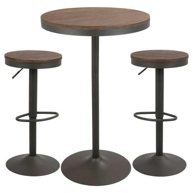 LUMISOURCE, LLC B-DAK3 GY+BN Lumisource Dakota Industrial Farmhouse Table With 2 Bar Stools, Gray/Brown