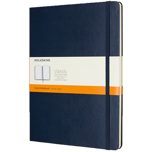 MOLESKINE 855129  Classic Hard Cover Notebook, 7-1/2in x 10in, Ruled, 192 Pages, Sapphire Blue