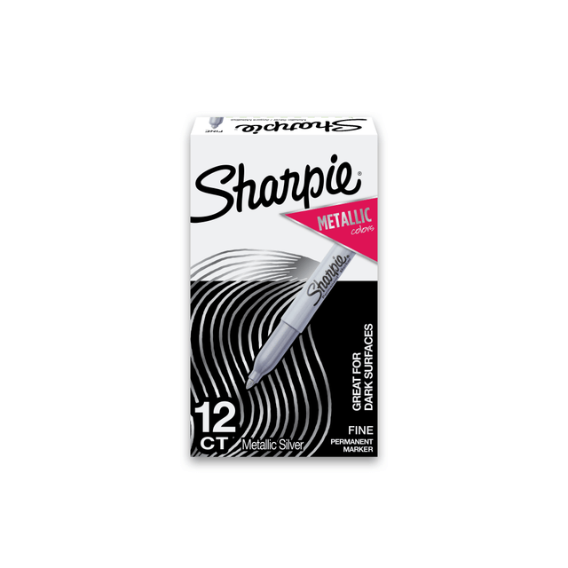 NEWELL BRANDS INC. 39100 Sharpie Metallic Permanent Markers, Fine Point, Silver, 12 Count