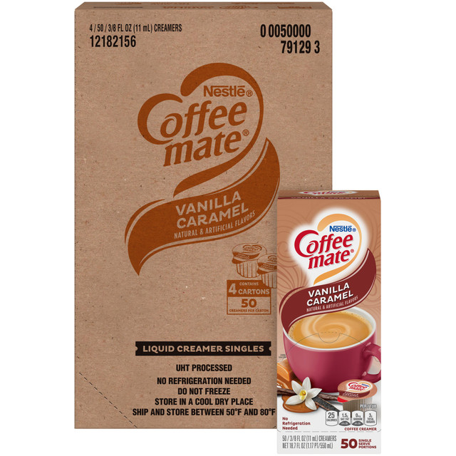 NESTLE WATERS NORTH AMERICA 79129CT Coffee mate Vanilla Caramel Flavor Liquid Creamer Singles - Vanilla Caramel Flavor - 0.38 fl oz (11 mL) - 4/Carton - 50 Per Box - 200 Serving