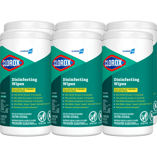THE CLOROX COMPANY 15949-CT CloroxPro Clorox Disinfecting Wipes, Fresh Scent, 75 Wipes Per Canister, Box Of 6 Canisters
