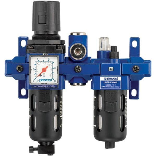Prevost TB SME202 FRL Combination Unit: 3/8 NPT, Standard, 2 Pc Filter/Regulator-Lubricator with Pressure Gauge