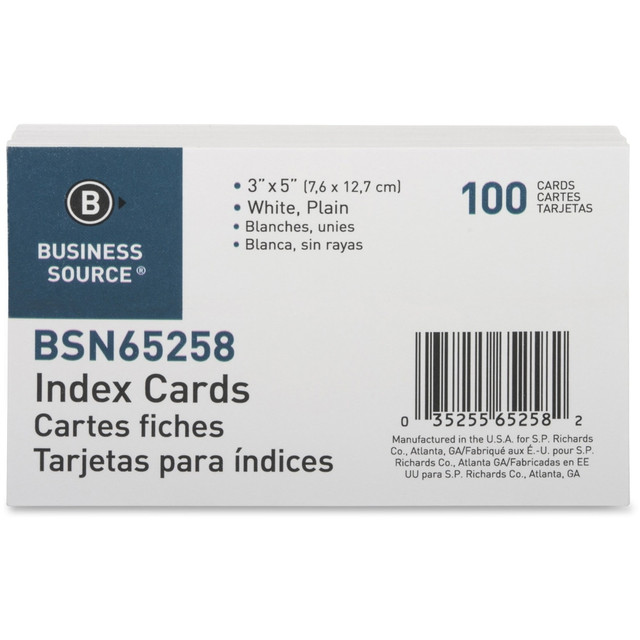 SP RICHARDS 65258 Business Source Plain Index Cards - 5in Width x 3in Length - 100 / Pack