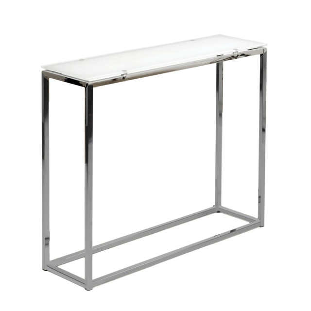 EURO STYLE, INC. Eurostyle 28033PUREWHT  Sandor Console Table, 30-1/3inH x 35-4/5inW x 10inD, Chrome/White