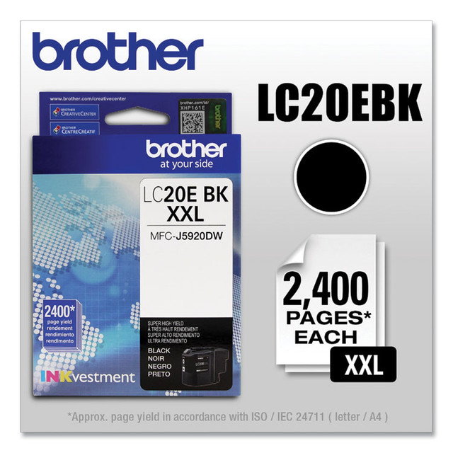 BROTHER INTL. CORP. LC20EBK LC20EBK INKvestment Super High-Yield Ink, 2,400 Page-Yield, Black