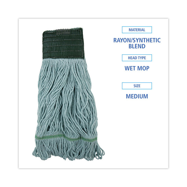 BOARDWALK 1400MCT EchoMop with Looped-End Wet Head, Cotton/Rayon/Synthetic, Medium, Blue, 12/Carton