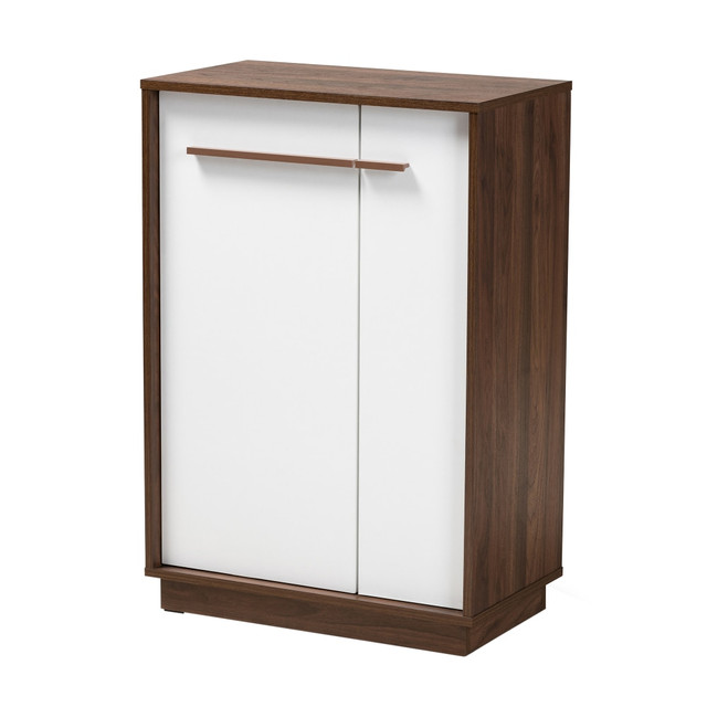 WHOLESALE INTERIORS, INC. 2721-9525 Baxton Studio Mette 2-Tone 5-Shelf Entryway Shoe Cabinet, White/Walnut WHOLESALE INTERIORS, INC. 2721-9525 Baxton Studio Mette 2-Tone 5-Shelf Entryway Shoe Cabinet, White/Walnut