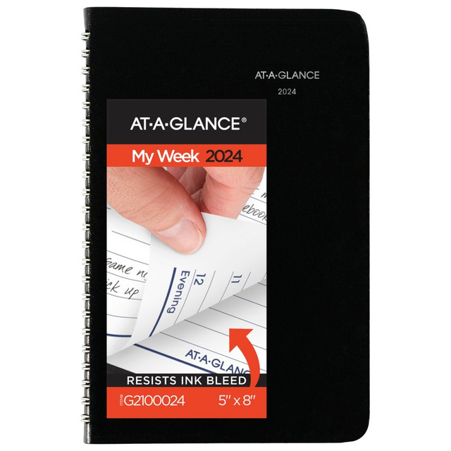 ACCO BRANDS USA, LLC G2100024 2024 AT-A-GLANCE DayMinder Weekly Appointment Book Planner, 5in x 8in, Black, January To December 2024, G21000