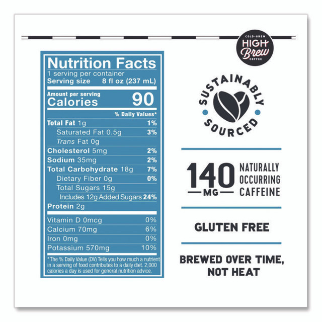 HIGH BREW COFFEE 00501 Cold Brew Coffee + Protein, Mexican Vanilla, 8 oz Can, 12/Pack